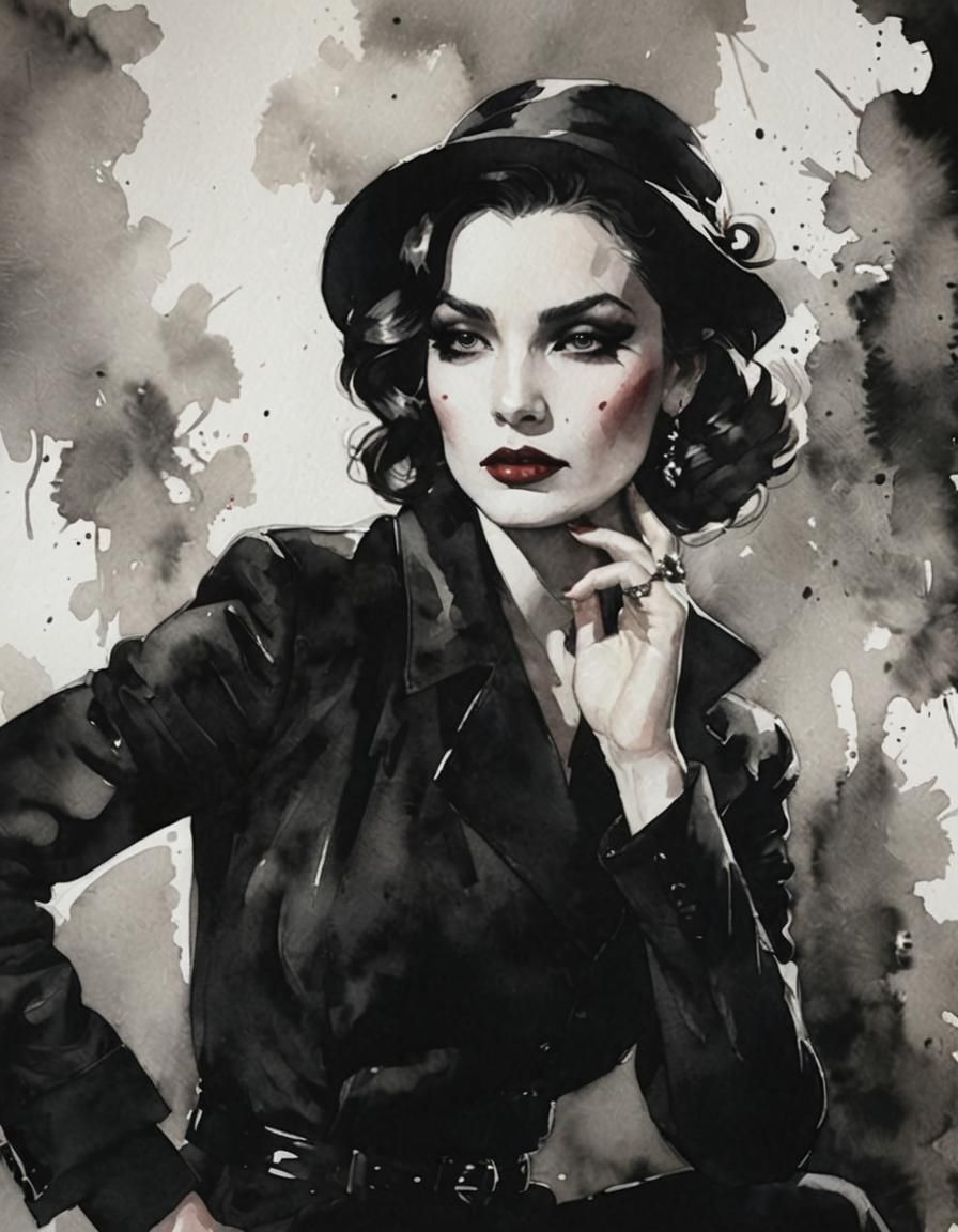 Watercolor Femme Fatale Illustration