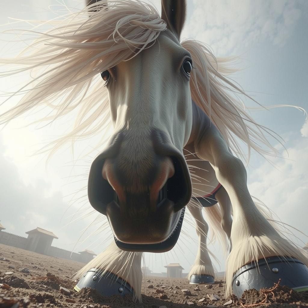 Friendly Young Horse: Low-Angle Photorealistic View