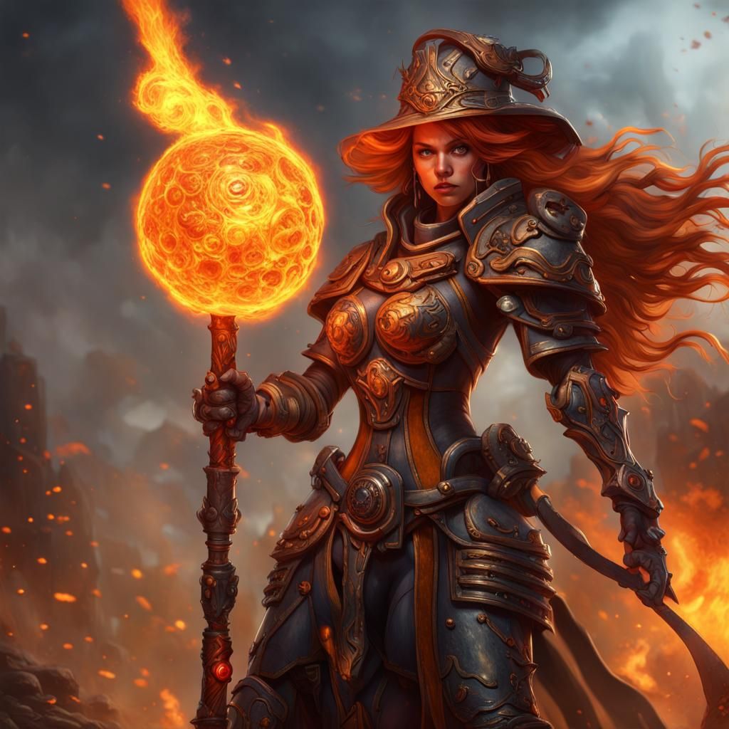 Fiery Warhammer Mage in Sci-Fi Warzone