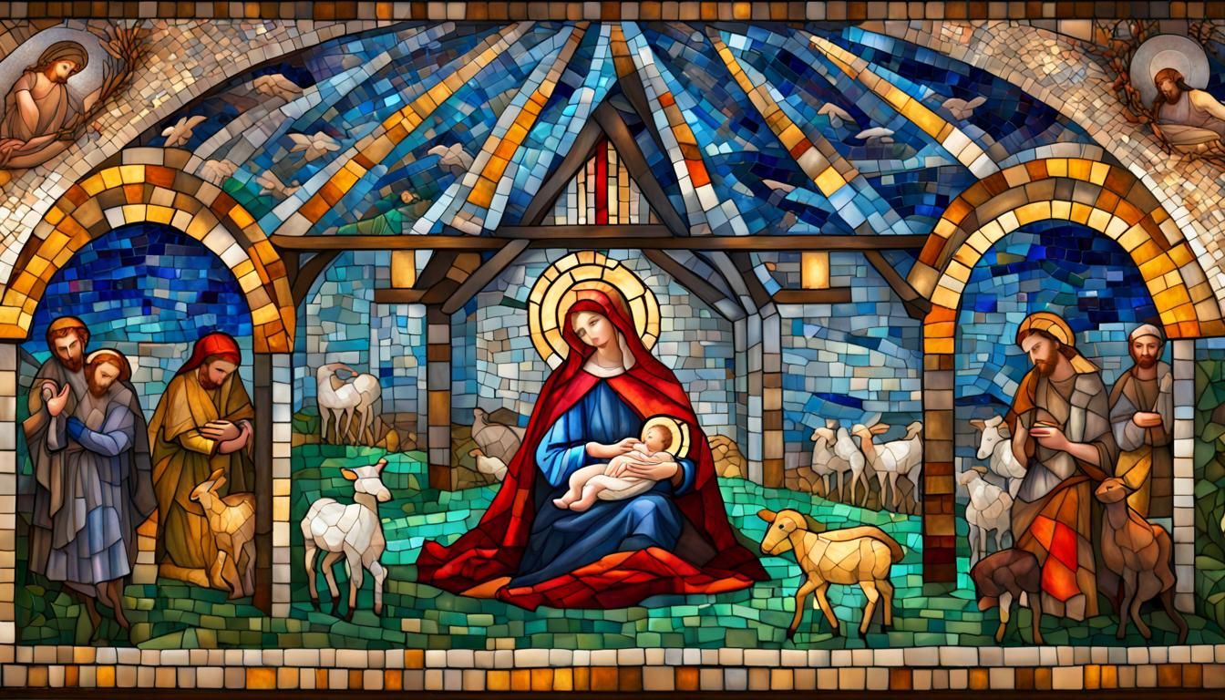 Divine Serenity: A Captivating Nativity Scene with Mother Ma...