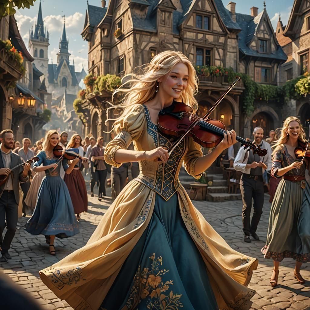 Dancing Girl in Cozy Village: Matte Painting