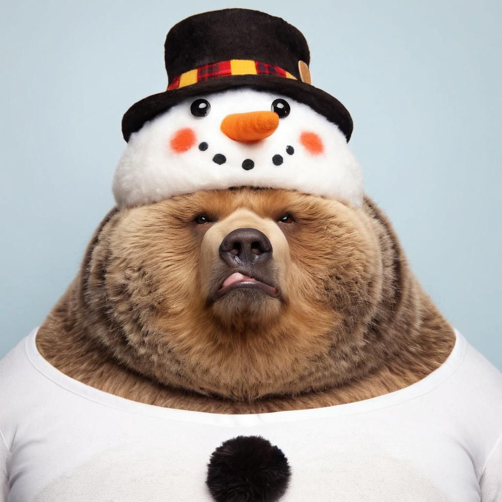 Contemptuous Kodiak Bear in Snowman Costume