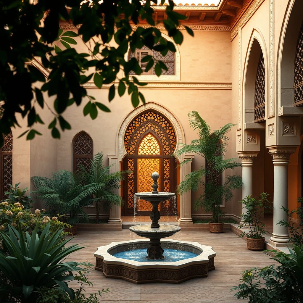 Islamic Courtyard in Dawn Light