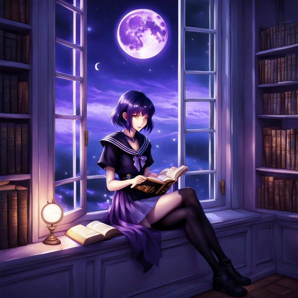 Beautiful young woman with shoulder-length purple hair and v...