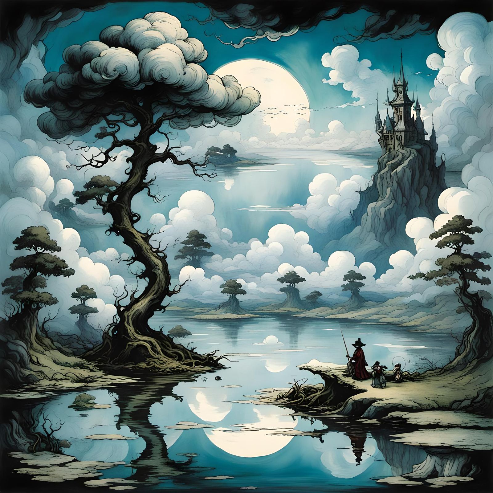 Distorted Reality: Magical Pond Above the Clouds