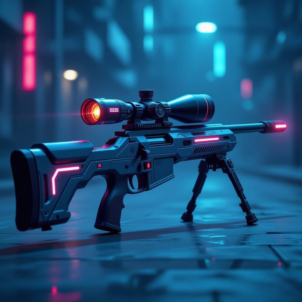 Sleek Futuristic Sniper Rifle with Cyberpunk Aesthetic