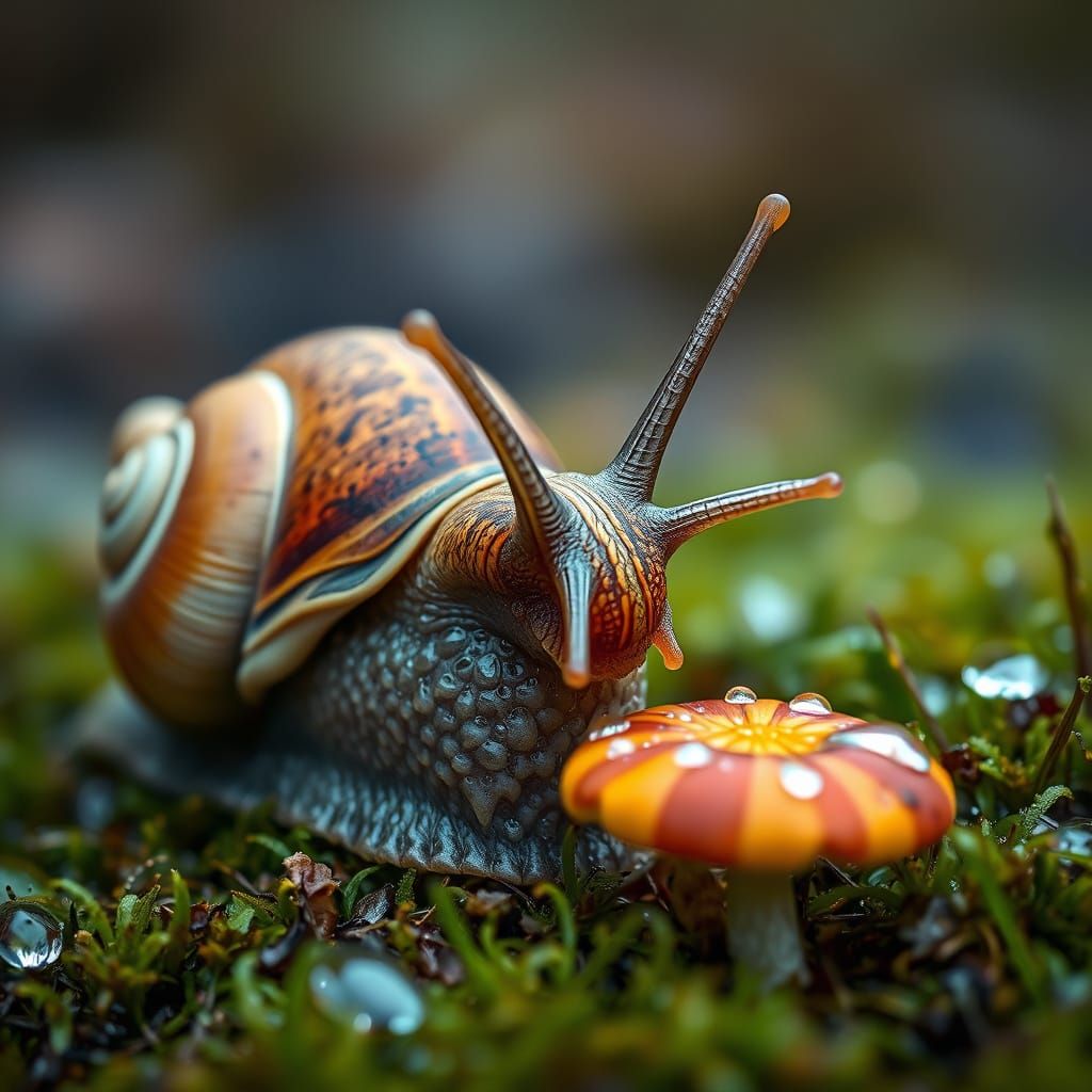 Snail Exploring Mossy Forest Floor in Hyperreal Detail
