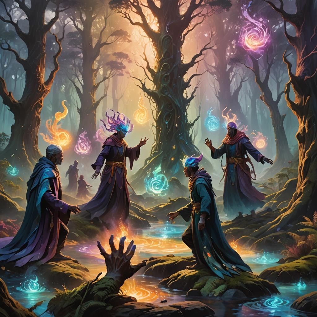 Psychic Elementals on Island Surface: Art Nouveau Concept