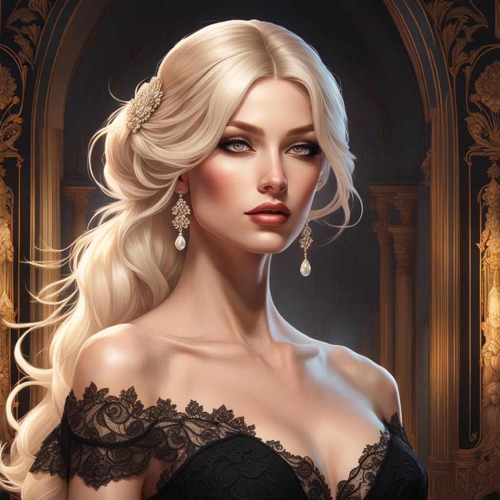 Elegant Lady in Lace Dress, Hyperdetailed Portrait