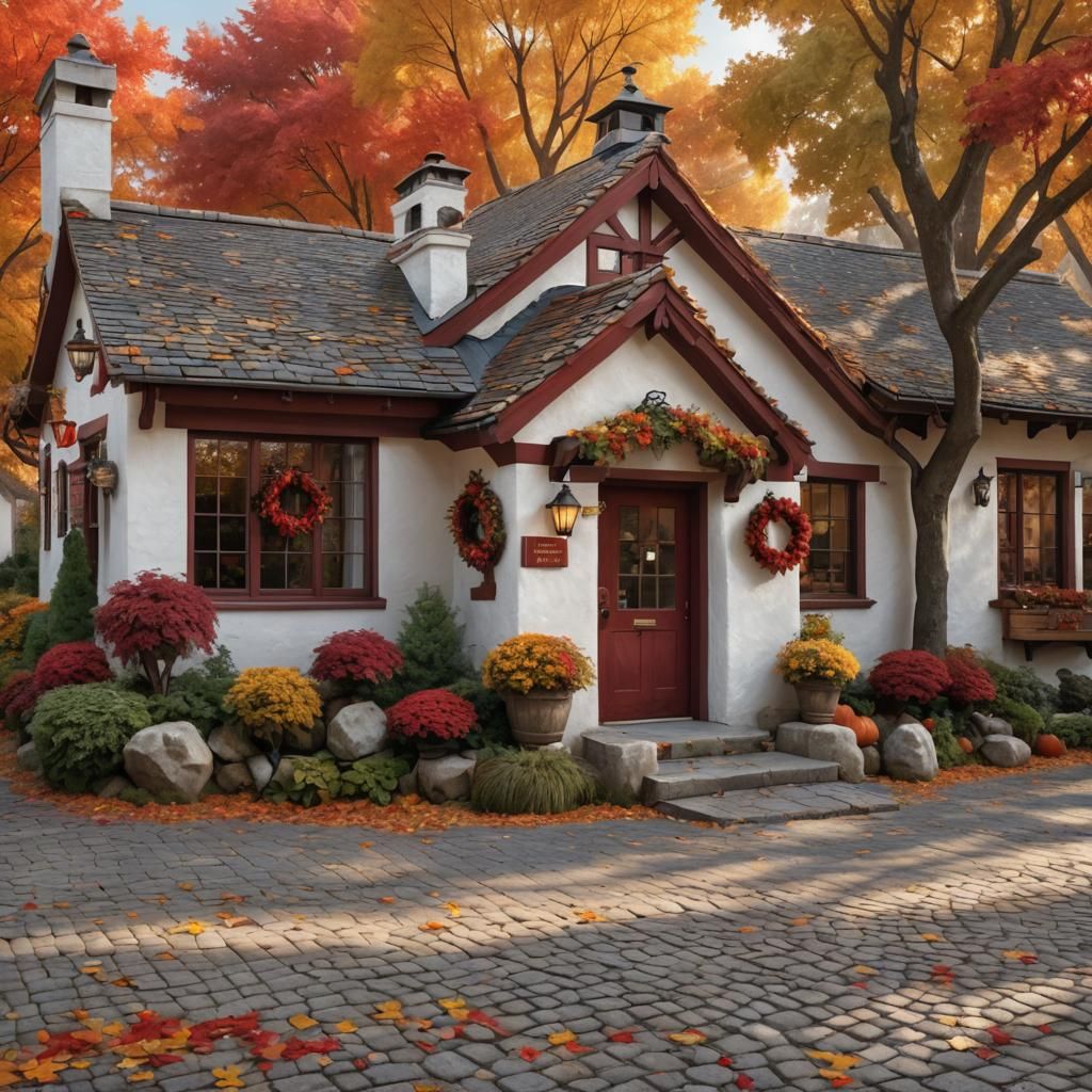 Fantasy Autumn Village Dentist Office in Golden Hour