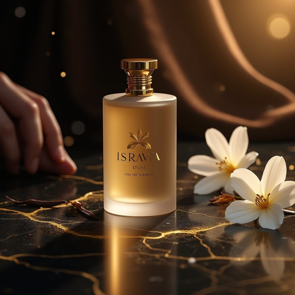 Luxury Perfume Bottle on Marble in Hyperrealistic Style