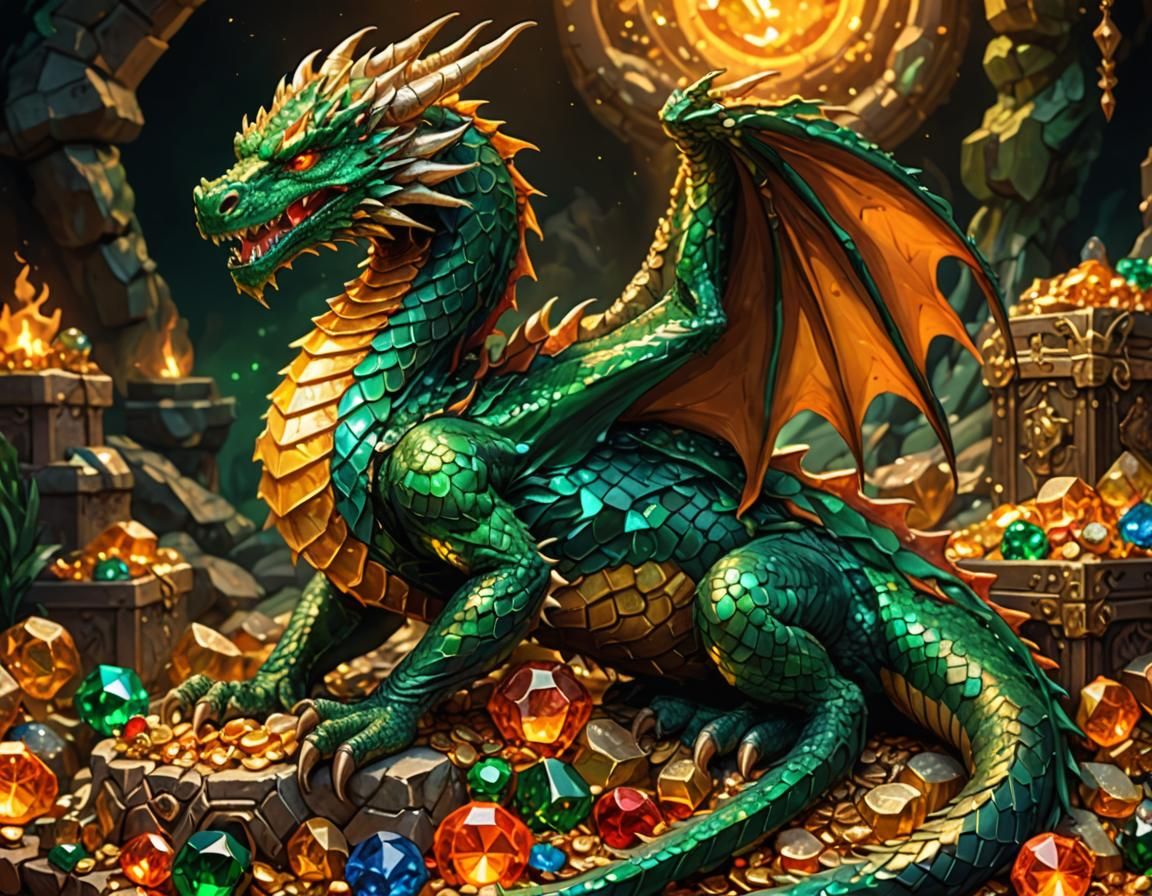 Majestic Dragon on Treasure Pile: Pixel Art Masterpiece
