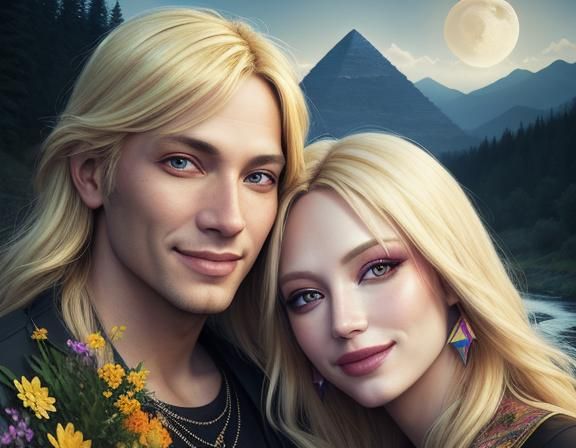 Smiling Woman in Ecstasy with Rainbow Aura