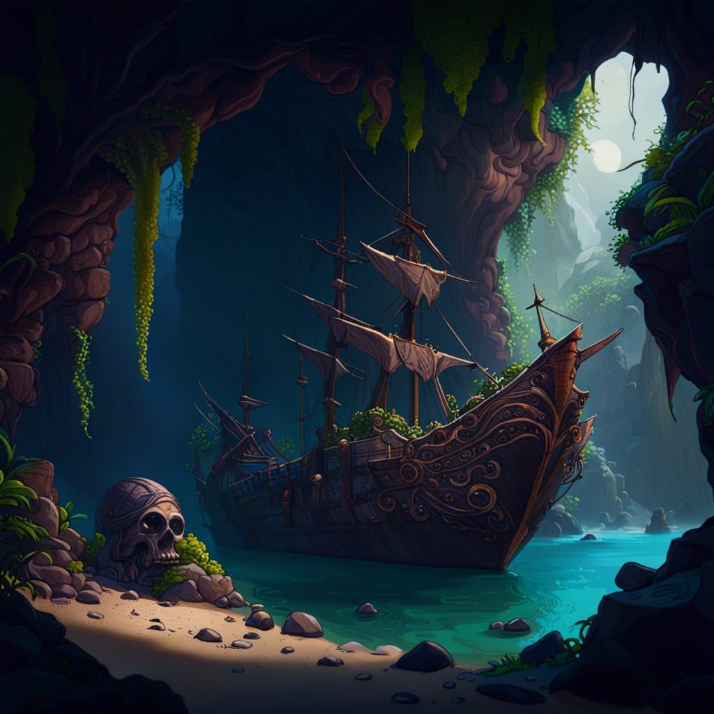 Pirate Cove Hideout: Detailed Matte Painting