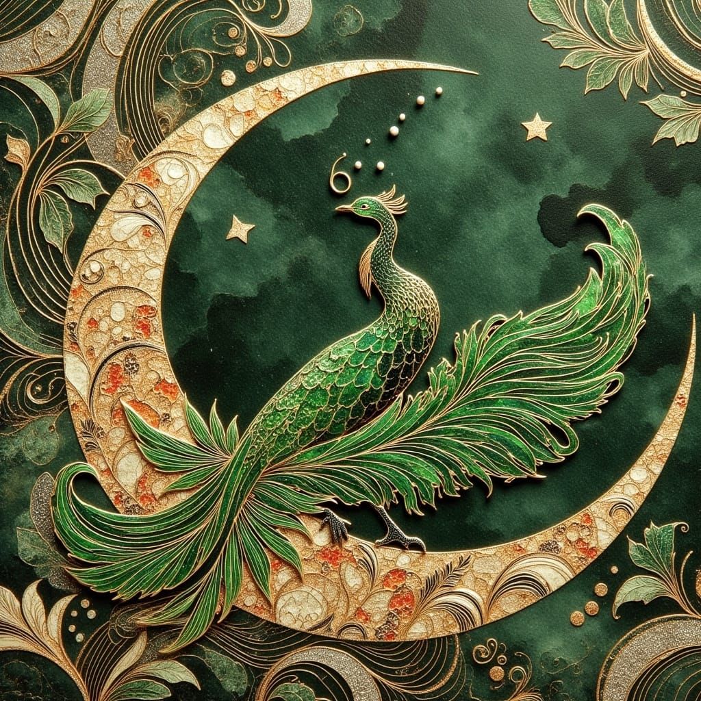 Vibrant Metallic Pheasant in Golden Filigree