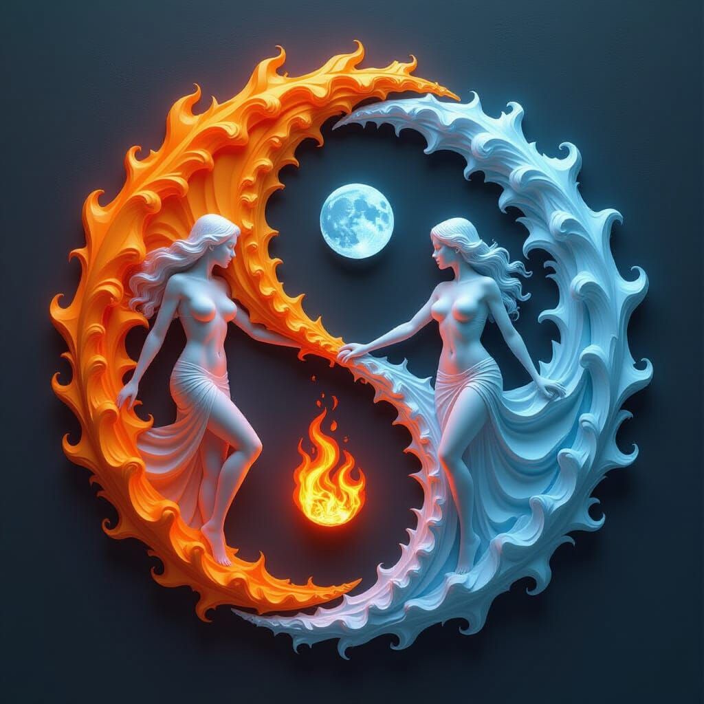Yin-Yang Symbol with Fire and Ice Elements