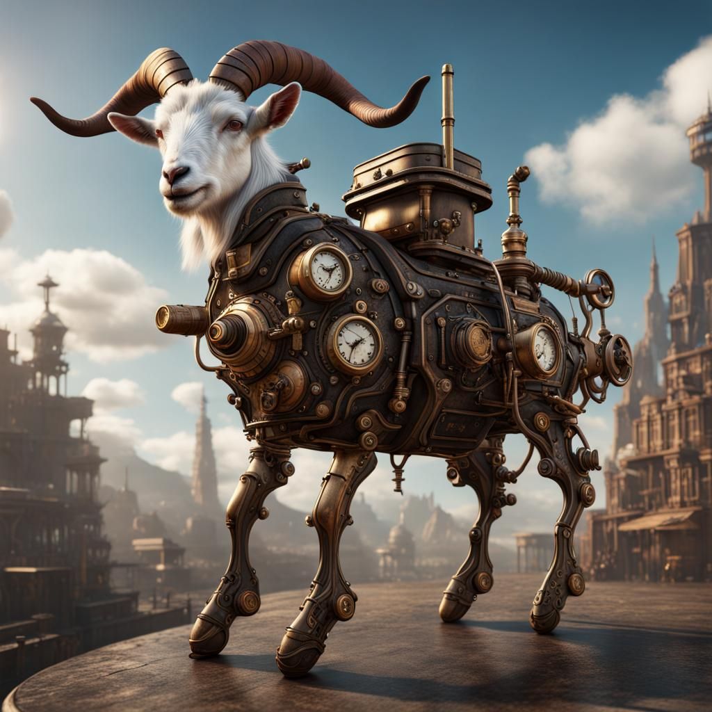 Hyperrealistic Steampunk Goat Concept Art