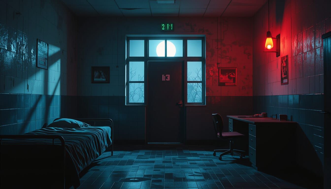 Abandoned Hostel Room at Night: Cinematic 3D Lighting