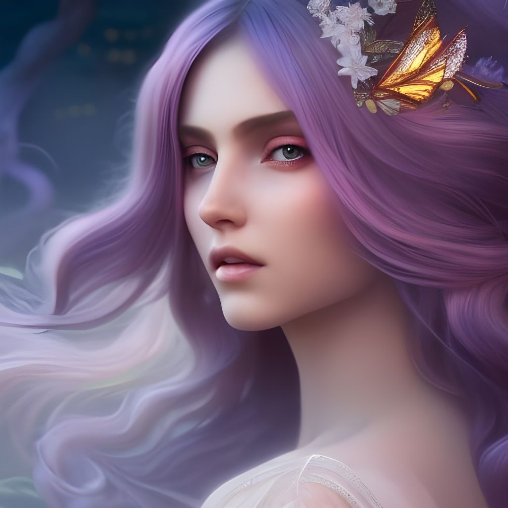 Ethereal Beauty with Fireflies: Hyperrealistic Fantasy Portr...