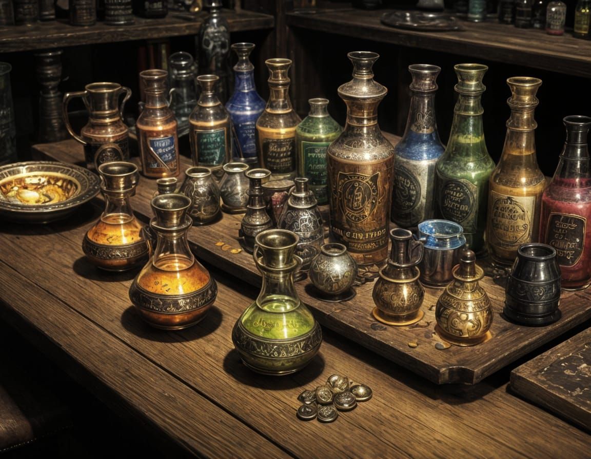 Fantasy Potion Set in Oil Painting Style
