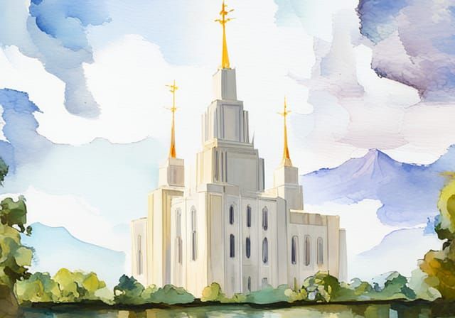 LDS Temple in Gouache Watercolor Style