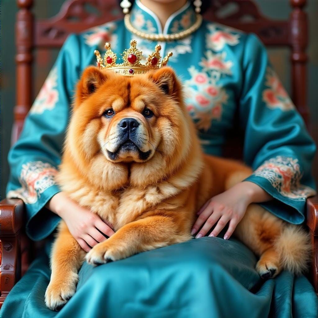Chinese Queen Enthroned with Loyal Chow Chow Companion