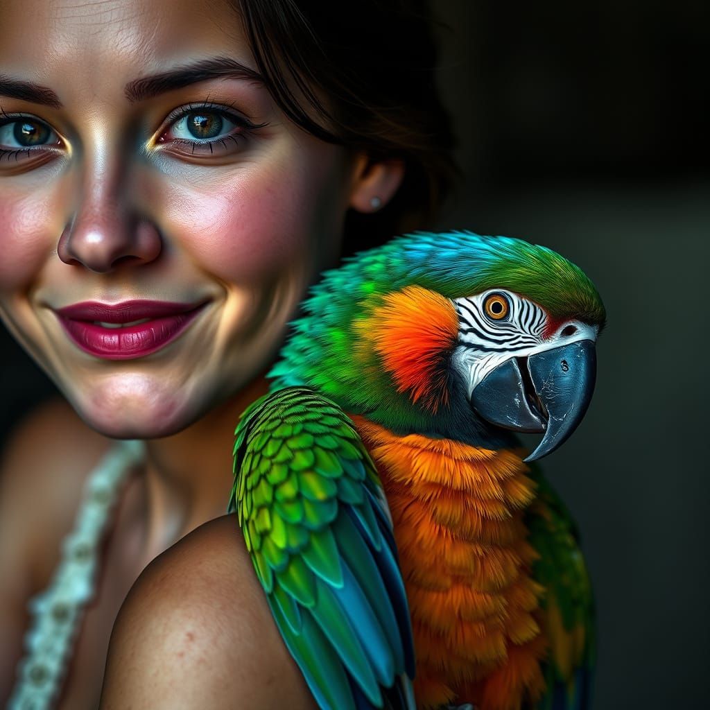 Serene Parrot Portrait in Cinematic Style