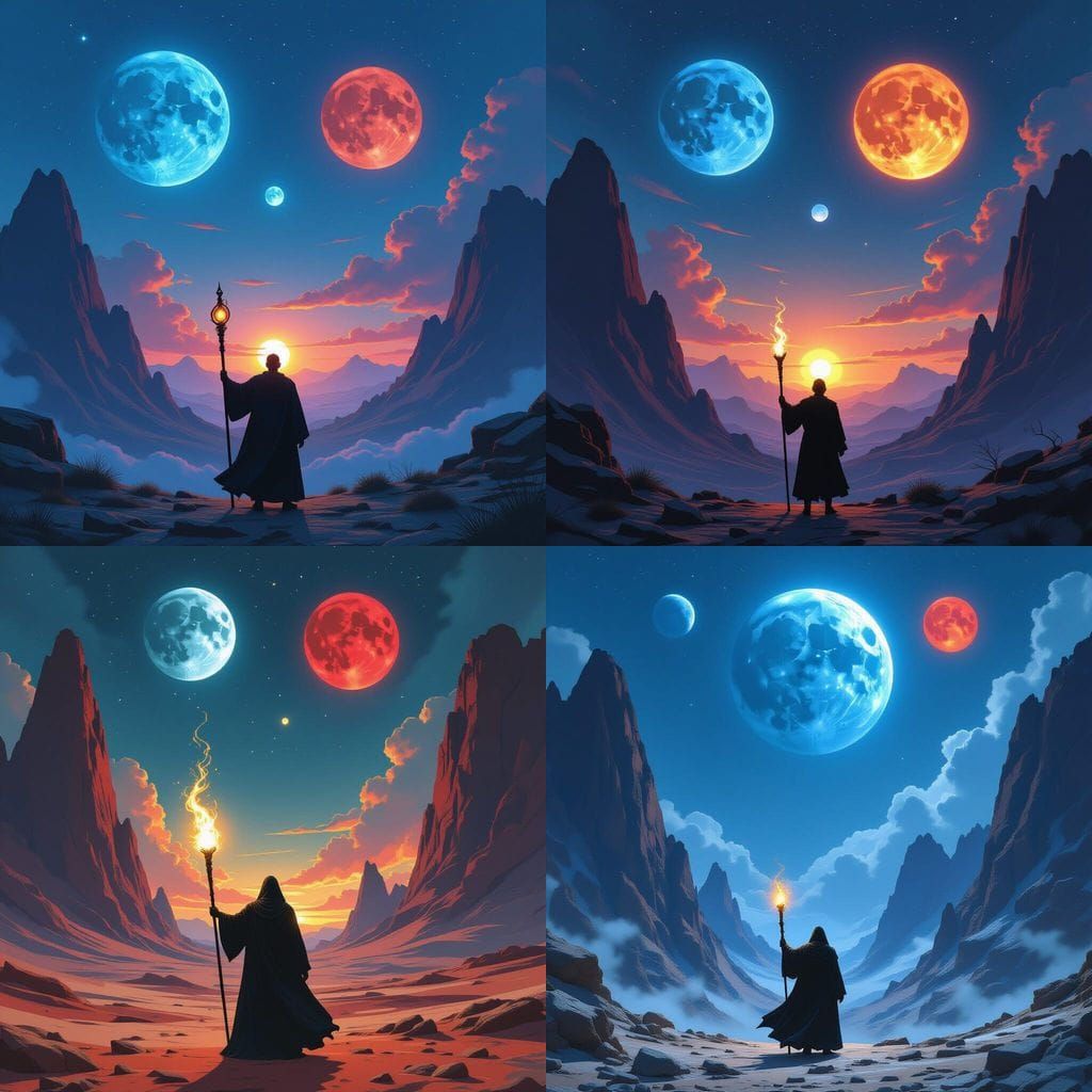 Alien Sky with Twin Suns and Dual Moons