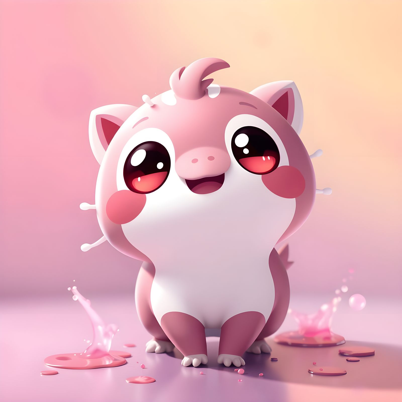 Adorable Kawaii Creature Grinning in Anime Style