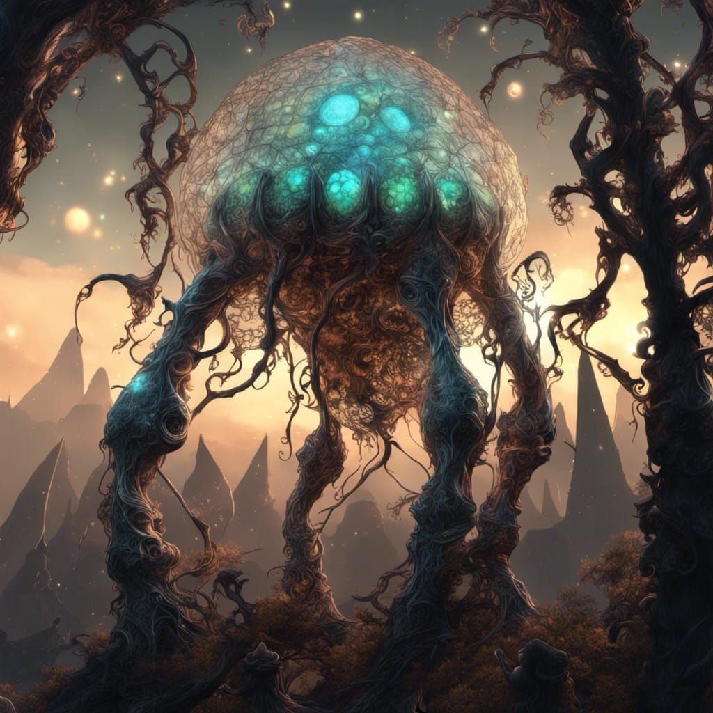 Bioluminescent Crystal Golem in Luminous Cavern