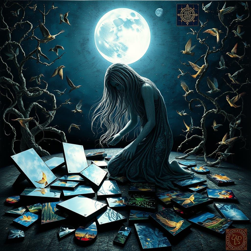 Surreal Labyrinthine Collage of Strength and Resilience