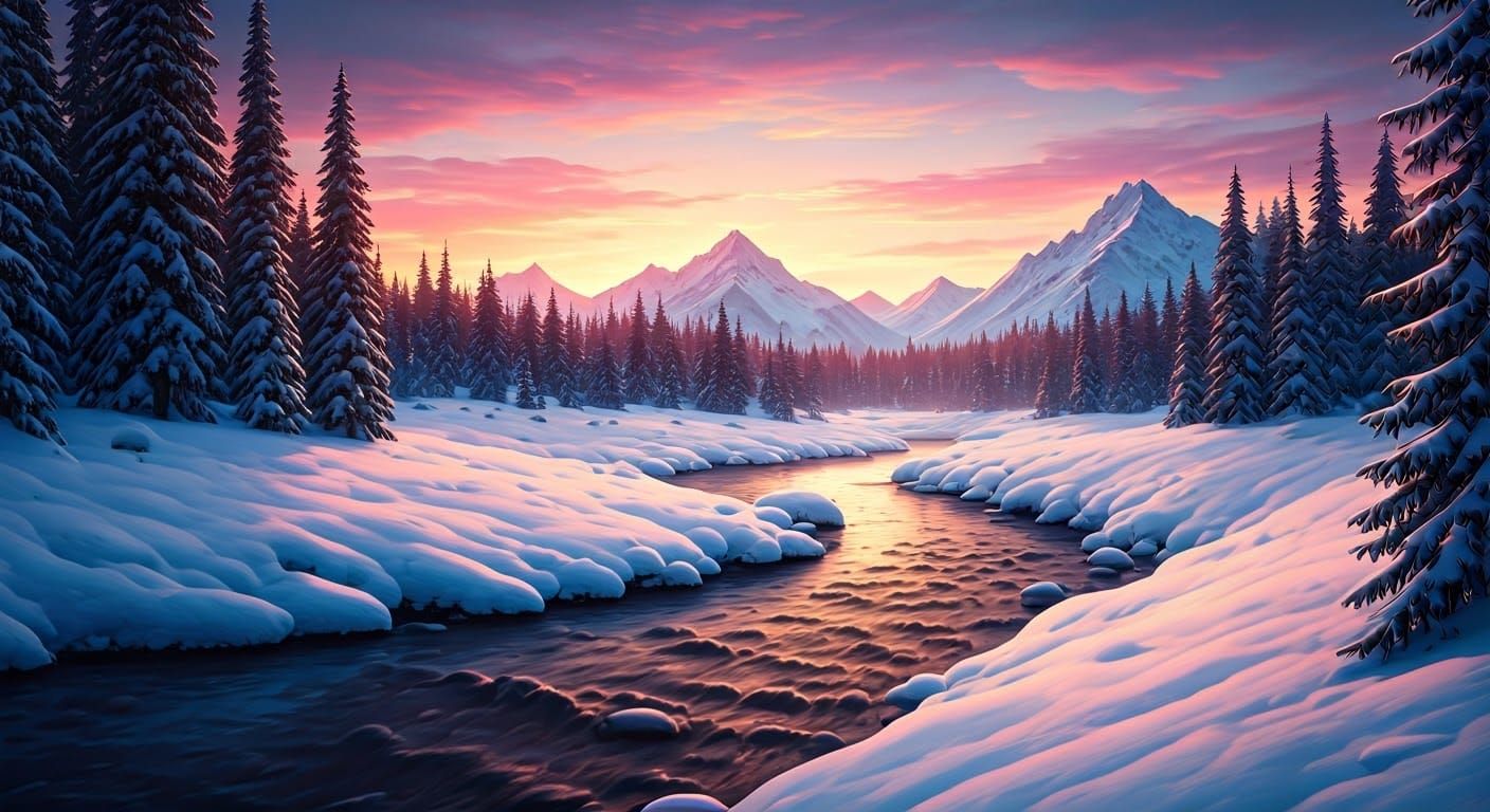 Ethereal Winter Dawn in Hyperrealistic Splendor