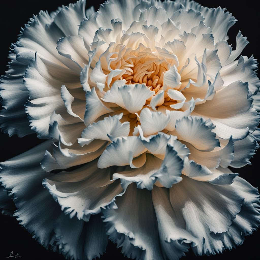 White Carnation Oil Painting with Black Background