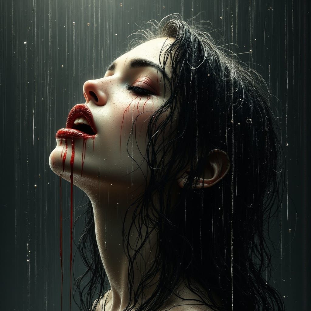 Vampire in Rain: Dark Fantasy Digital Painting