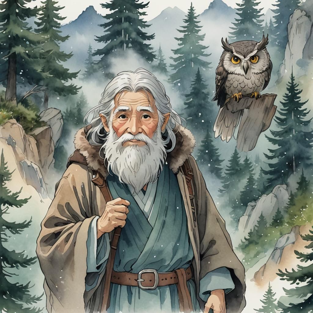 Studio Ghibli Hermit in Mountain Landscape