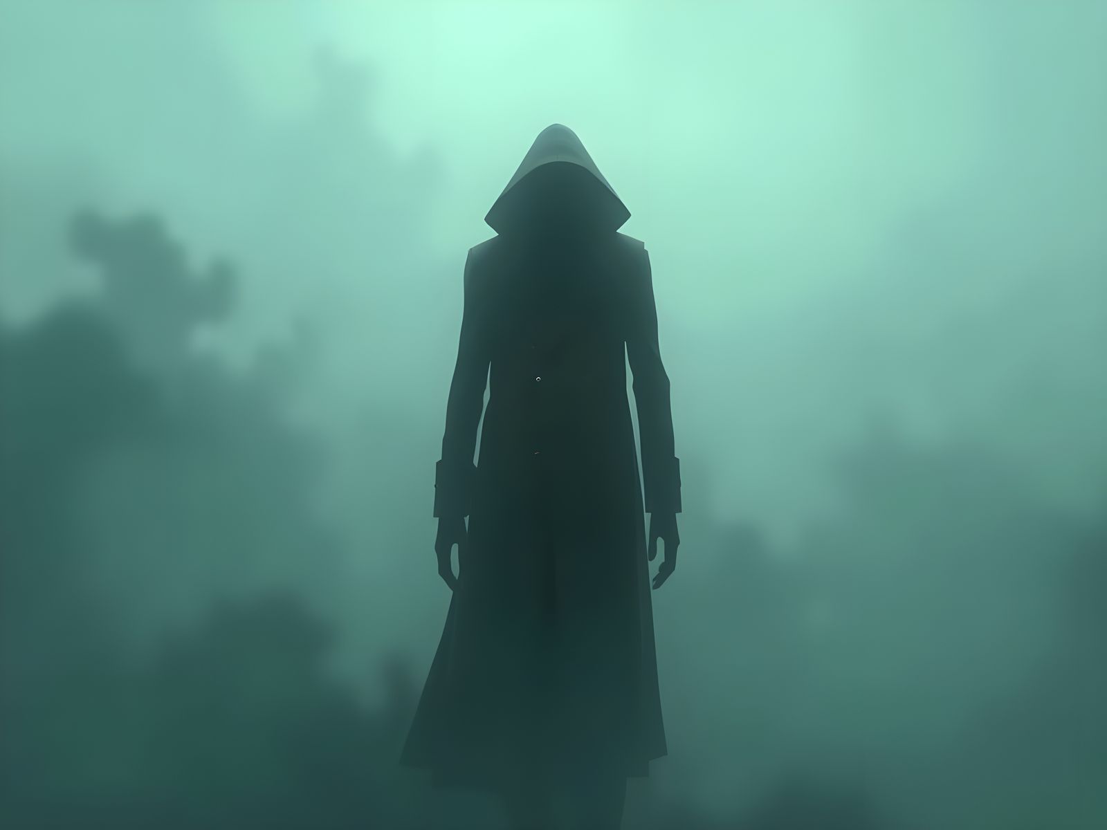 Silhouette Emerges from Dense Fog