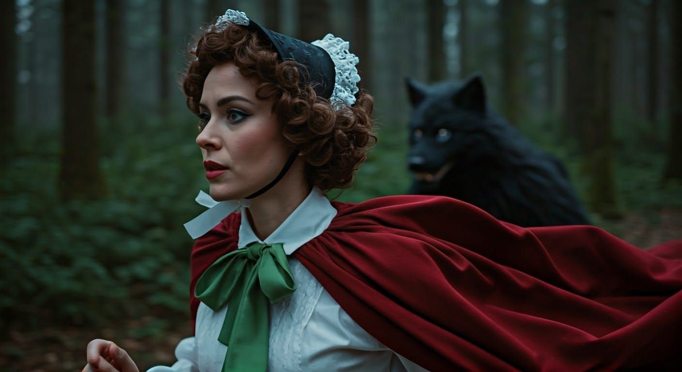 Mysterious Woman Runs Through Midnight Forest with Chasing W...