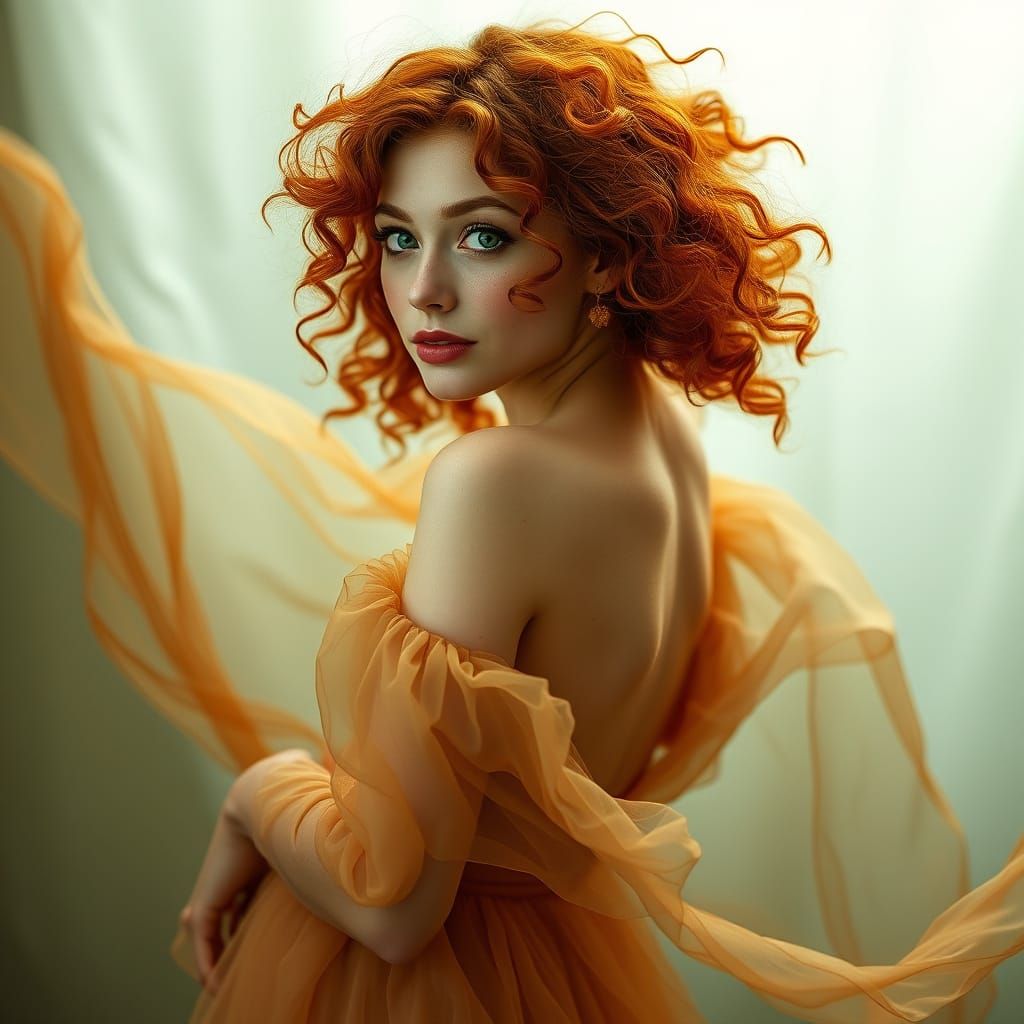 Ethereal Red-Haired Beauty in Whimsical Flight