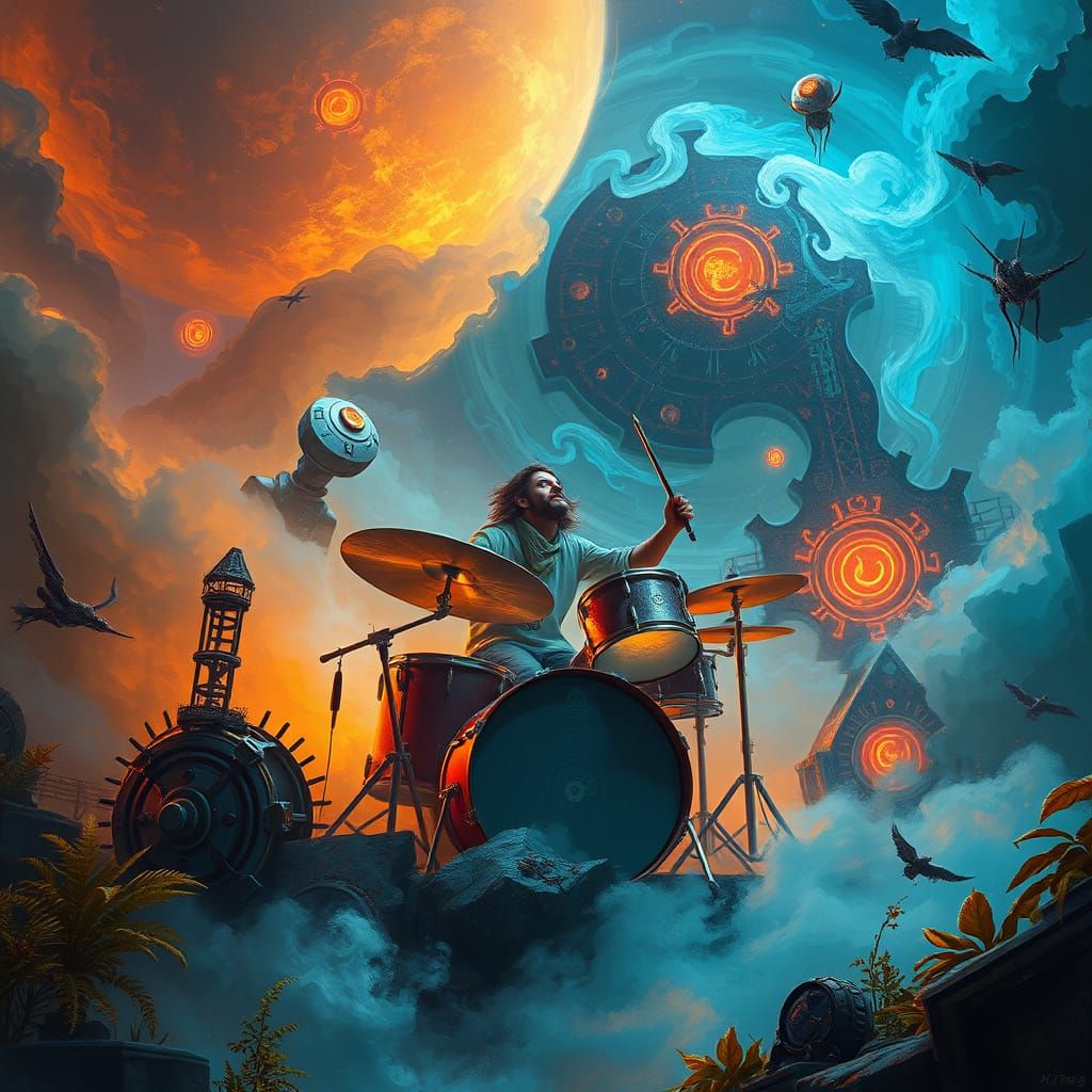 Ethereal Drummer in Iridescent Hues