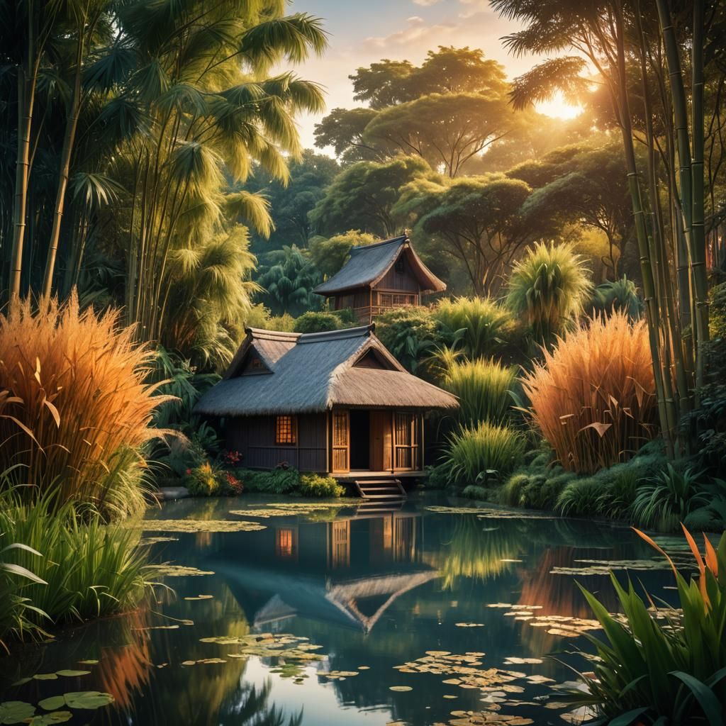 English Garden with Pond in Kodak Style