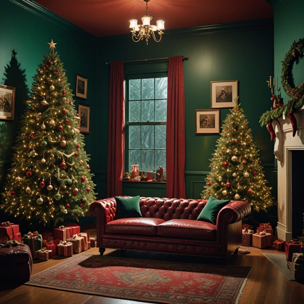 Stunning Cinematic Christmas Scene with Chesterfield Sofa