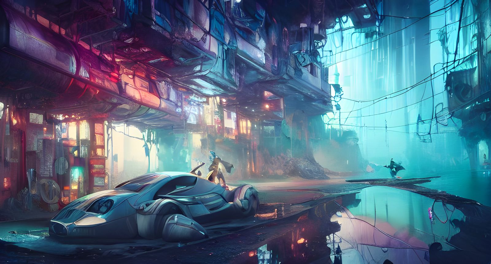 Underwater Cyberpunk Cityscape in Cinematic Style