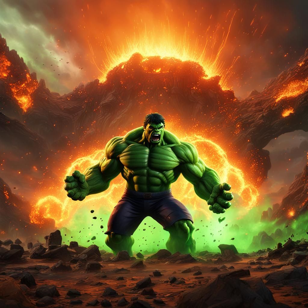 Hulk Roars in Radioactive Wasteland: Digital Art