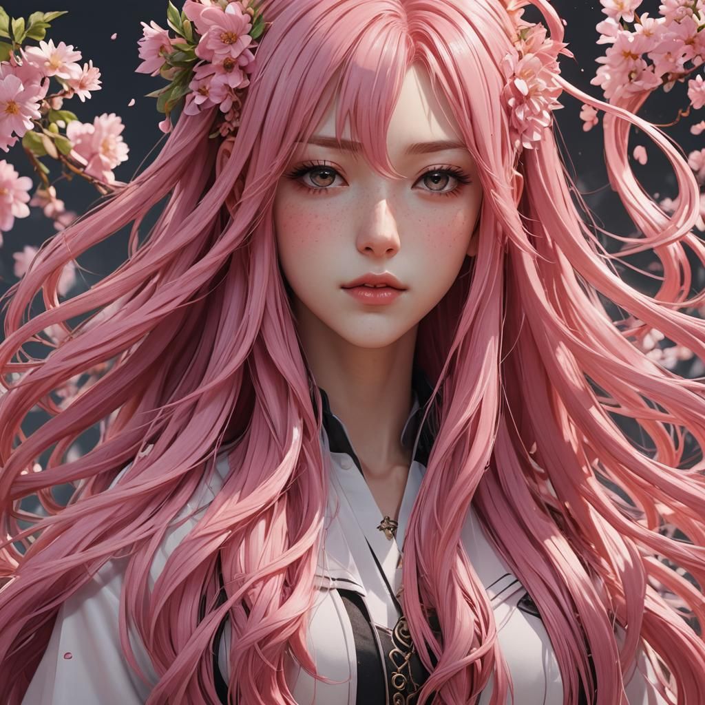 Anime Girl with Long Pink Hair in 3D