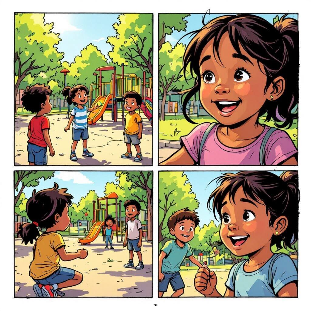 Children Play in Vibrant Playground Comic Art