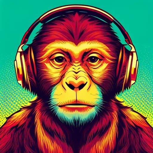 Monkey with Headphones: Pop Art Screen Print