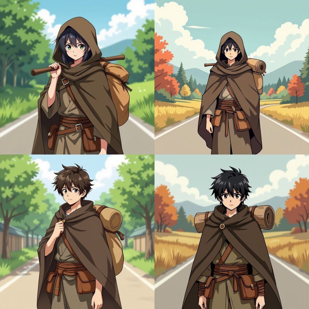 Shonen Anime Villager Traveler on Stylized Road