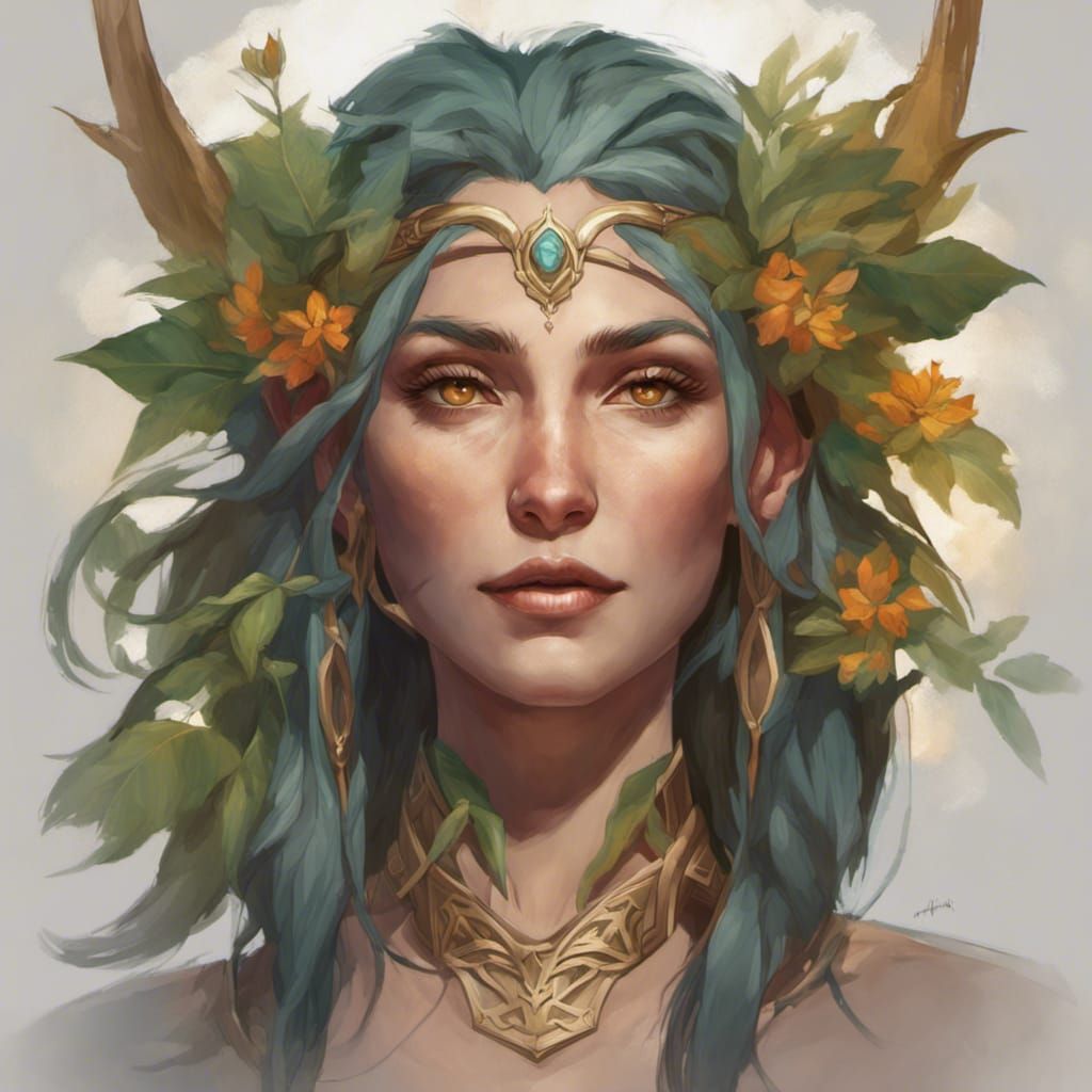 Eladrin Druid Portrait in Hyperdetailed Style
