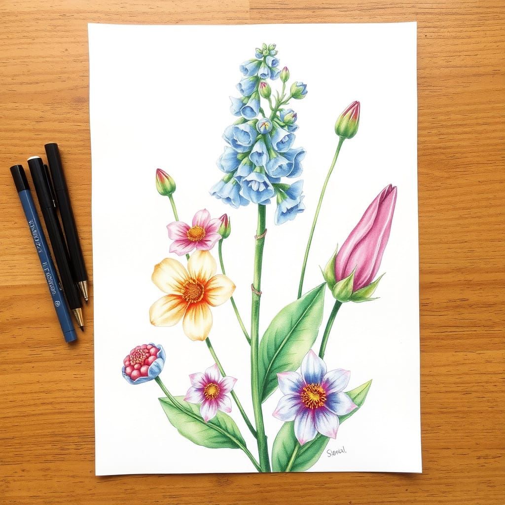 Delicate Watercolor Botanical Drawing