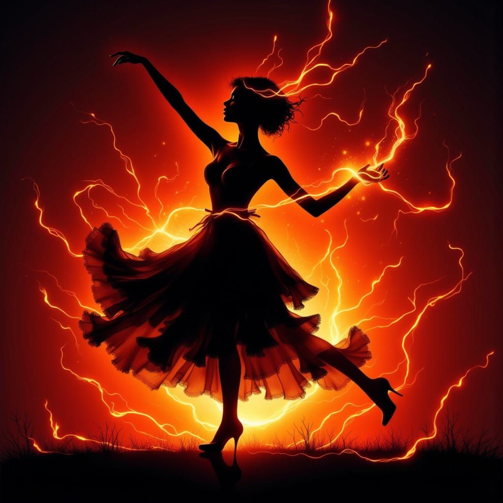 Flamenco Dancer Silhouette with Fiery Edges